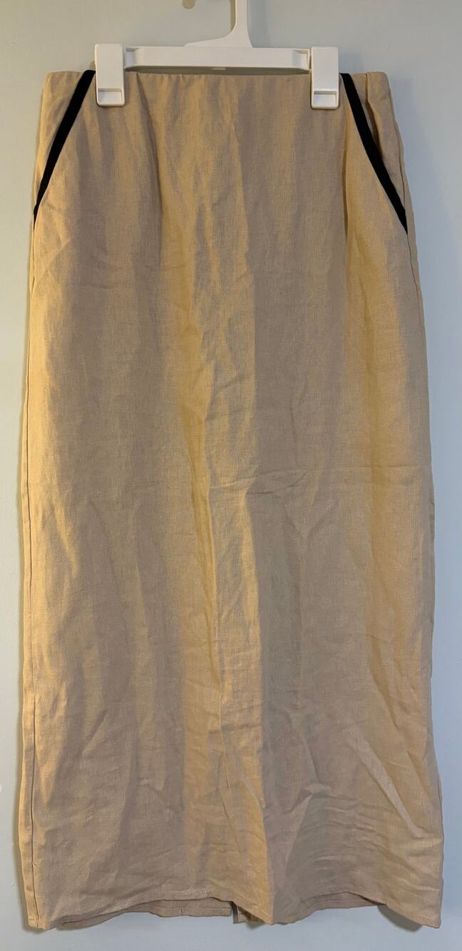 House of Harlow 1960 Beige Maxi Skirt Small Black Trim Pockets Minimalist